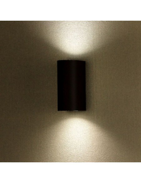 7509-Portafaretto LED Doppio da Muro xGU e GU MR Arrotondato in Alluminio Colore Nero IP-4