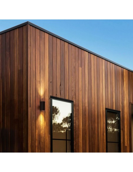 7509-Portafaretto LED Doppio da Muro xGU e GU MR Arrotondato in Alluminio Colore Nero IP-5