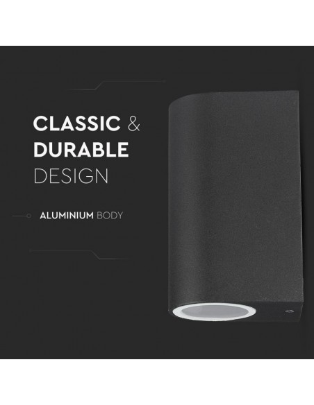 Portafaretto LED Doppio da Muro 2*GU10 e GU5.3 (MR16) Arrotondato in Alluminio Nero IP44