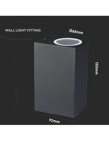 7511-Portafaretto LED Doppio da Muro xGU e GU MR Quadrato in Alluminio Colore Nero IP-3