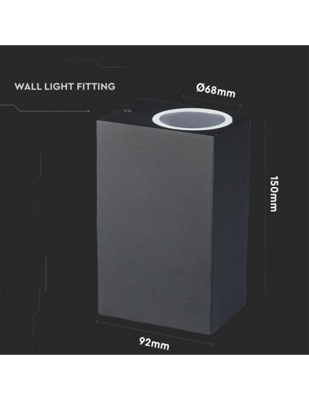 7511-Portafaretto LED Doppio da Muro xGU e GU MR Quadrato in Alluminio Colore Nero IP-3