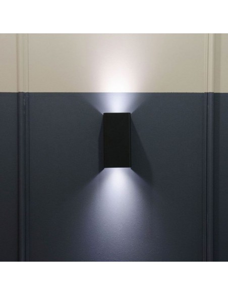 7511-Portafaretto LED Doppio da Muro xGU e GU MR Quadrato in Alluminio Colore Nero IP-4