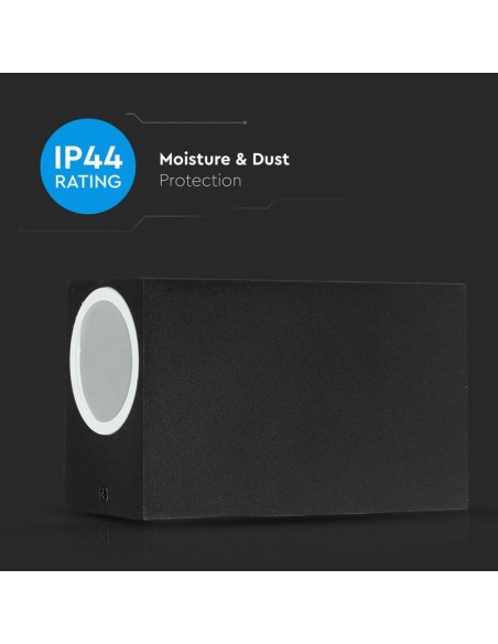 7511-Portafaretto LED Doppio da Muro xGU e GU MR Quadrato in Alluminio Colore Nero IP-7