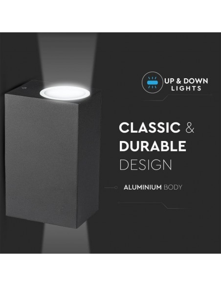 Portafaretto LED Doppio da Muro 2*GU10 e GU5.3 (MR16) Quadrato in Alluminio Nero IP44