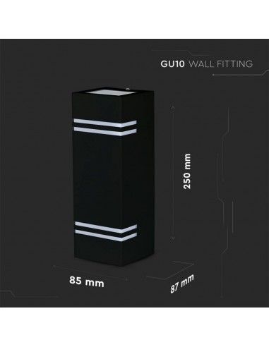 7512-Portafaretto LED Doppio da Muro xGU e GU MR Quadrato in Alluminio Colore Nero IP-3