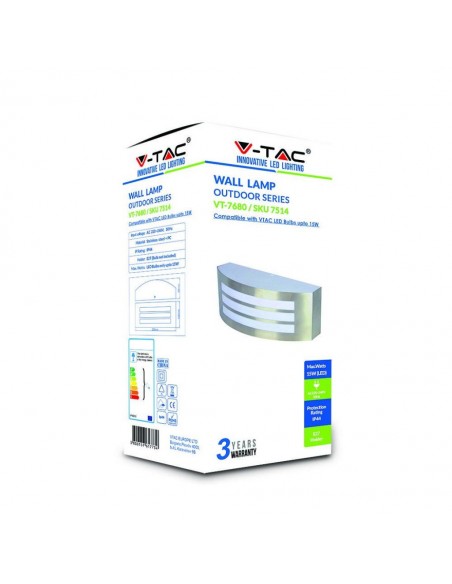 7514-Lampada LED da Muro Arrotondata con Portalampada E Max  Colore Grigio IP-2