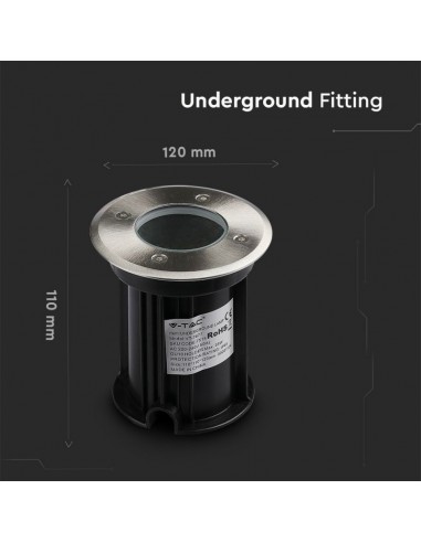 7515-Portalampada da Interramento Calpestabile Rotondo GU Max  Colore Nero e Acciaio -7