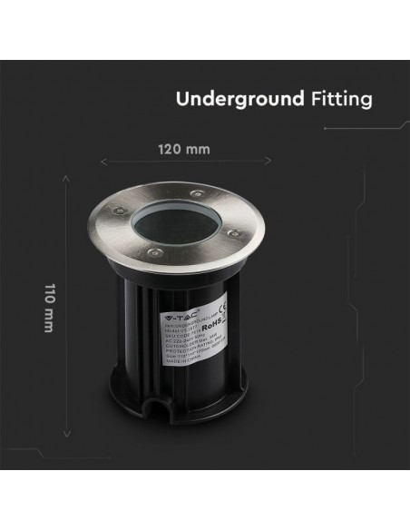 7515-Portalampada da Interramento Calpestabile Rotondo GU Max  Colore Nero e Acciaio -7