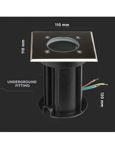 7516-Portalampada da Interramento Calpestabile Quadrato GU Max  Colore Nero e Acciaio -3