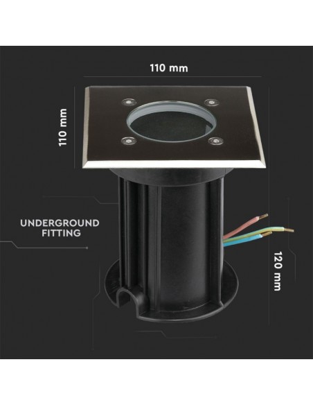 7516-Portalampada da Interramento Calpestabile Quadrato GU Max  Colore Nero e Acciaio -3