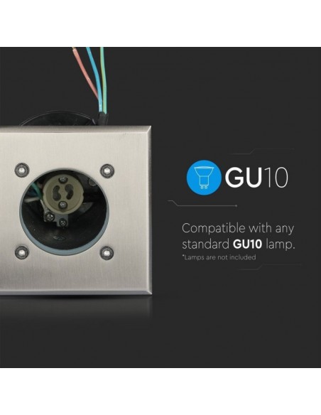 Portalampada da Interramento Calpestabile Quadrato GU10 (Max 35W) Nero e Acciaio IP65