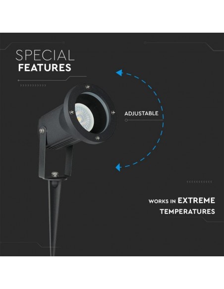 Picchetto con Portalampada GU10 (Max 35W) Orientabile Nero IP44