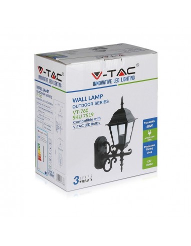 7519-Lampada LED da Muro a Lanterna Piccola con Portalampada E Max  Rivolta in Alto Colore Nero Opaco IP-2