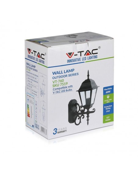 7519-Lampada LED da Muro a Lanterna Piccola con Portalampada E Max  Rivolta in Alto Colore Nero Opaco IP-2