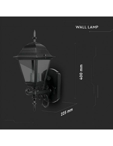 7519-Lampada LED da Muro a Lanterna Piccola con Portalampada E Max  Rivolta in Alto Colore Nero Opaco IP-3