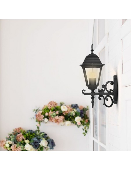 7519-Lampada LED da Muro a Lanterna Piccola con Portalampada E Max  Rivolta in Alto Colore Nero Opaco IP-4