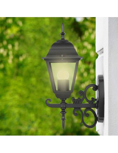 7519-Lampada LED da Muro a Lanterna Piccola con Portalampada E Max  Rivolta in Alto Colore Nero Opaco IP-5