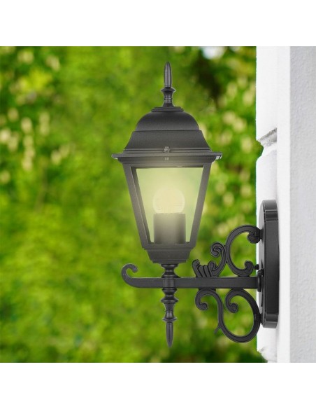 7519-Lampada LED da Muro a Lanterna Piccola con Portalampada E Max  Rivolta in Alto Colore Nero Opaco IP-5