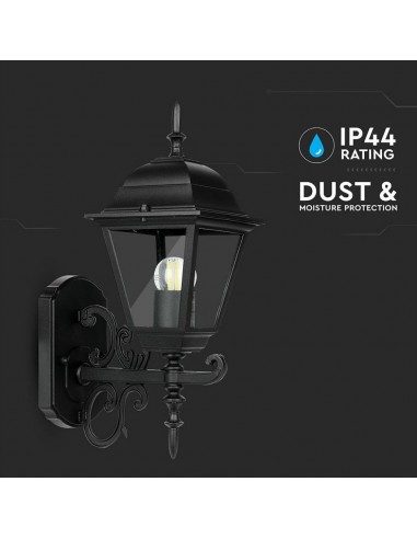 7519-Lampada LED da Muro a Lanterna Piccola con Portalampada E Max  Rivolta in Alto Colore Nero Opaco IP-6