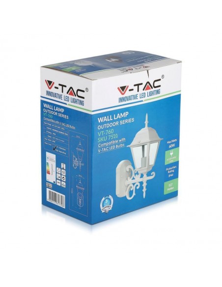 7520-Lampada LED da Muro a Lanterna Piccola con Portalampada E Max  Rivolta in Alto Colore Bianco Opaco IP-2