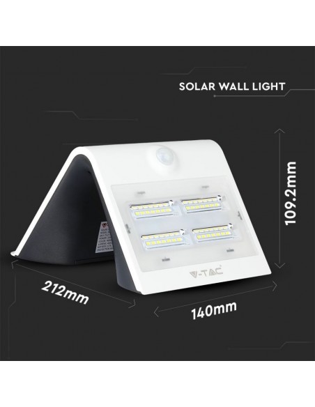 7523-Lampada LED Solare da Muro a Batteria  LM/W LED con Sensore PIR Colore Bianco  -3