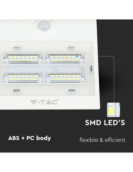 7523-Lampada LED Solare da Muro a Batteria  LM/W LED con Sensore PIR Colore Bianco  -6