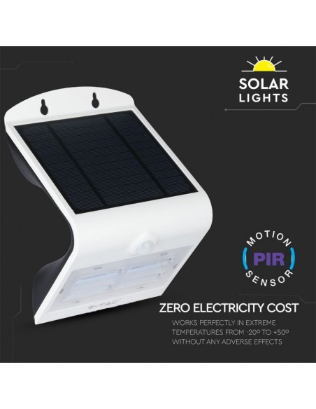 7523-Lampada LED Solare da Muro a Batteria  LM/W LED con Sensore PIR Colore Bianco  -7