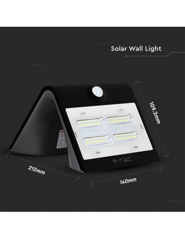 7528-Lampada LED Solare da Muro a Batteria  LM/W LED con Sensore PIR Colore Nero  -2