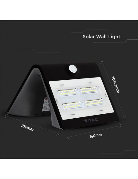 7528-Lampada LED Solare da Muro a Batteria  LM/W LED con Sensore PIR Colore Nero  -2