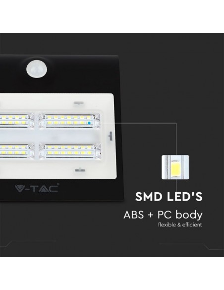 7528-Lampada LED Solare da Muro a Batteria  LM/W LED con Sensore PIR Colore Nero  -6