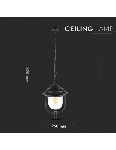 7529-Lampada LED da Soffitto a Lanterna con Portalampada E Max  Colore Nero l mm IP-3