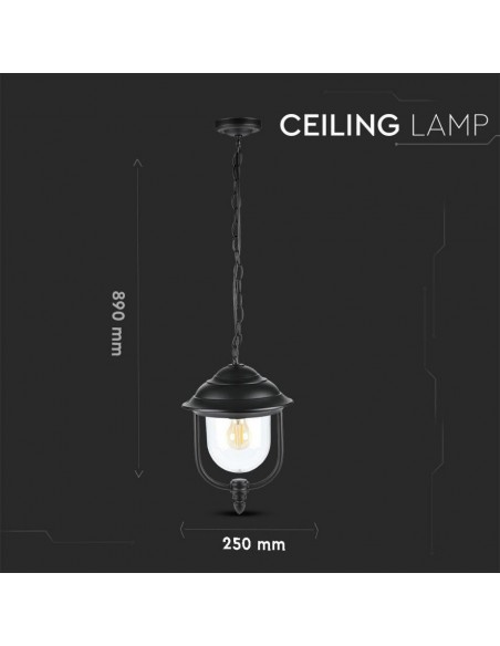 7529-Lampada LED da Soffitto a Lanterna con Portalampada E Max  Colore Nero l mm IP-3