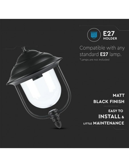 7529-Lampada LED da Soffitto a Lanterna con Portalampada E Max  Colore Nero l mm IP-7