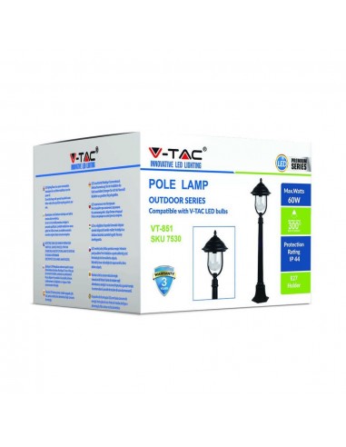 7530-Lampada LED da Terra a Lanterna con Portalampada E Max  Colore Nero hcm IP-2