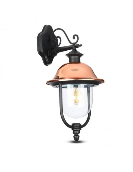 7531-Lampada LED da Muro a Lanterna con Portalampada E Max  Rivolta Verso il Basso Colore Nero e Calotta in Rame IP-1