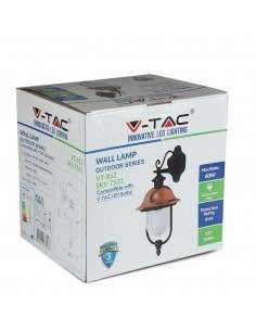 7531-Lampada LED da Muro a Lanterna con Portalampada E Max  Rivolta Verso il Basso Colore Nero e Calotta in Rame IP-1 2