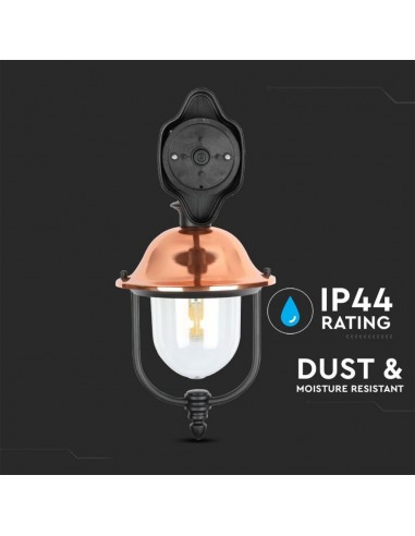 7531-Lampada LED da Muro a Lanterna con Portalampada E Max  Rivolta Verso il Basso Colore Nero e Calotta in Rame IP-7