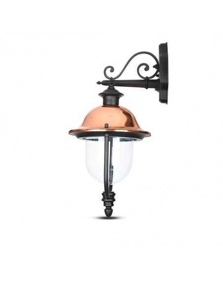 Lampada LED da Muro a Lanterna con Portalampada E27 (Max 60W) Rivolta Verso il Basso Nero e Calotta in Rame IP44