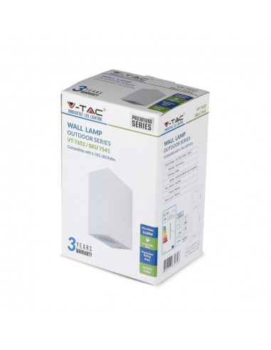 7541-Portafaretto LED Doppio da Muro xGU e GU MR Quadrato in Alluminio Colore Bianco IP-2