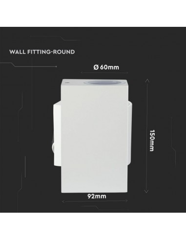 7541-Portafaretto LED Doppio da Muro xGU e GU MR Quadrato in Alluminio Colore Bianco IP-3