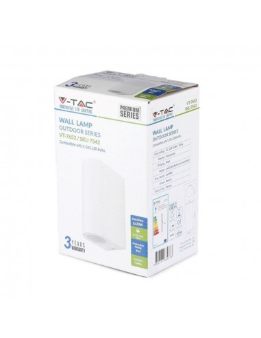 7542-Portafaretto LED Doppio da Muro xGU e GU MR Arrotondato in Alluminio Colore Bianco IP-2