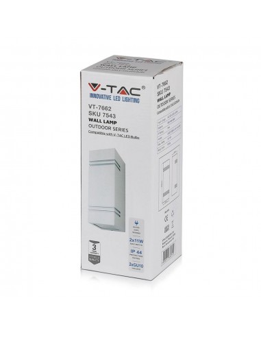 7543-Portafaretto LED Doppio da Muro xGU e GU MR Quadrato in Alluminio Colore Bianco IP-2