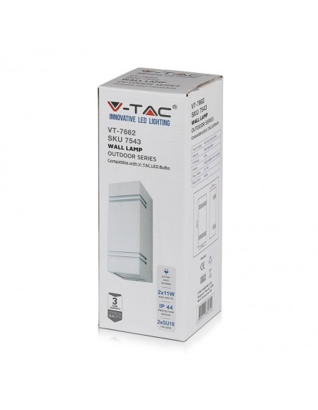 7543-Portafaretto LED Doppio da Muro xGU e GU MR Quadrato in Alluminio Colore Bianco IP-2