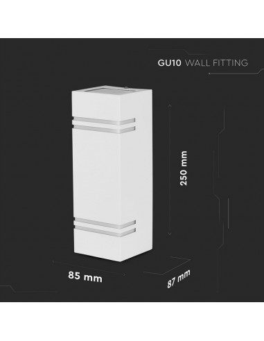 7543-Portafaretto LED Doppio da Muro xGU e GU MR Quadrato in Alluminio Colore Bianco IP-3