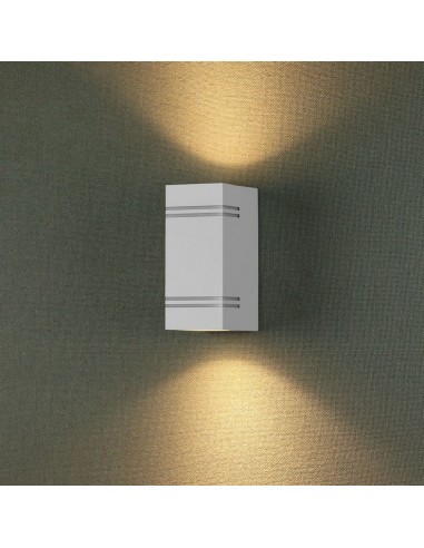 7543-Portafaretto LED Doppio da Muro xGU e GU MR Quadrato in Alluminio Colore Bianco IP-4