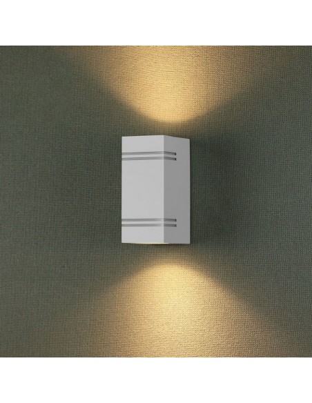 7543-Portafaretto LED Doppio da Muro xGU e GU MR Quadrato in Alluminio Colore Bianco IP-4