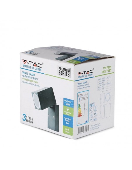 7553-Portafaretto LED da Muro Quadrato GU Max  Orientabile Colore Nero IP-2