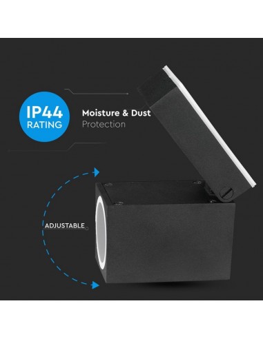7553-Portafaretto LED da Muro Quadrato GU Max  Orientabile Colore Nero IP-6