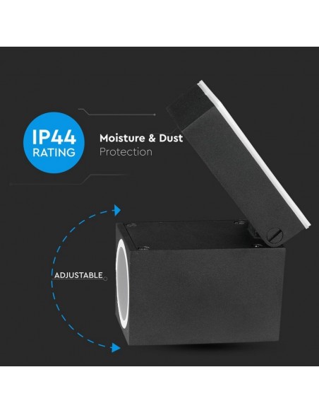 7553-Portafaretto LED da Muro Quadrato GU Max  Orientabile Colore Nero IP-6