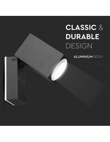 7553-Portafaretto LED da Muro Quadrato GU Max  Orientabile Colore Nero IP-7